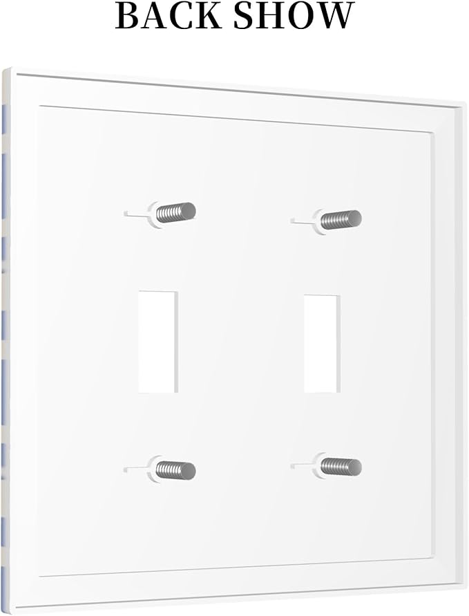 Blue and Cream Floral Checked Plaids Double Toggle Light Switch Covers 2 Gang Wall Plate Dual Decorative Switchplate Electrical Faceplate for Bathroom Country Kitchen Bedroom Decor, 4.9" x 5"