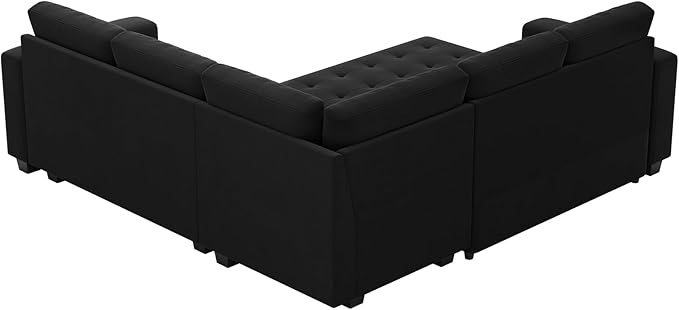 Belffin Modular Sectional Sleeper Sofa with Pull Out Couch Bed Velvet Convertible L Shaped Sectional Couch for Living Room Apartment Black