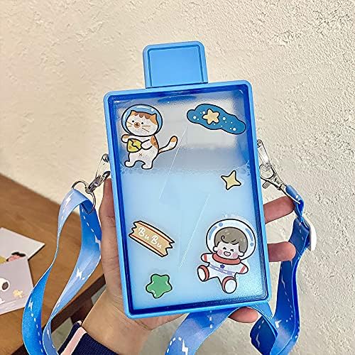 Blue Lightning Travel Water Bottle with Straw Birthday Gift Cup Picnic Cup Ice Travel Mug with Strap (lightning blue, 450 ml)