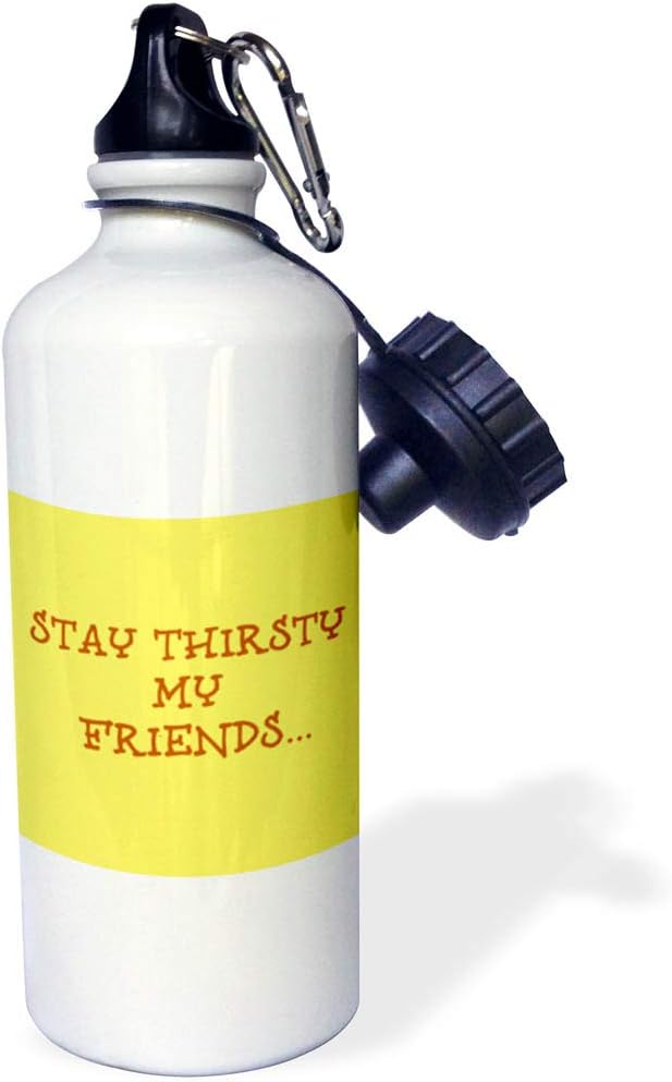 3dRose stay thirsty my friends, brown lettering on yellow background-Sports Water Bottle, 21oz , Multicolored