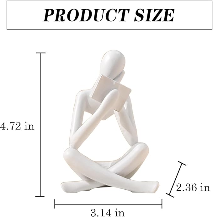 Bookshelf Decor Thinker Statue - Abstract Style Thinker Sculptures Modern Aesthetic Figurine Decoration Statues for Home Decor-Right Thinking-White