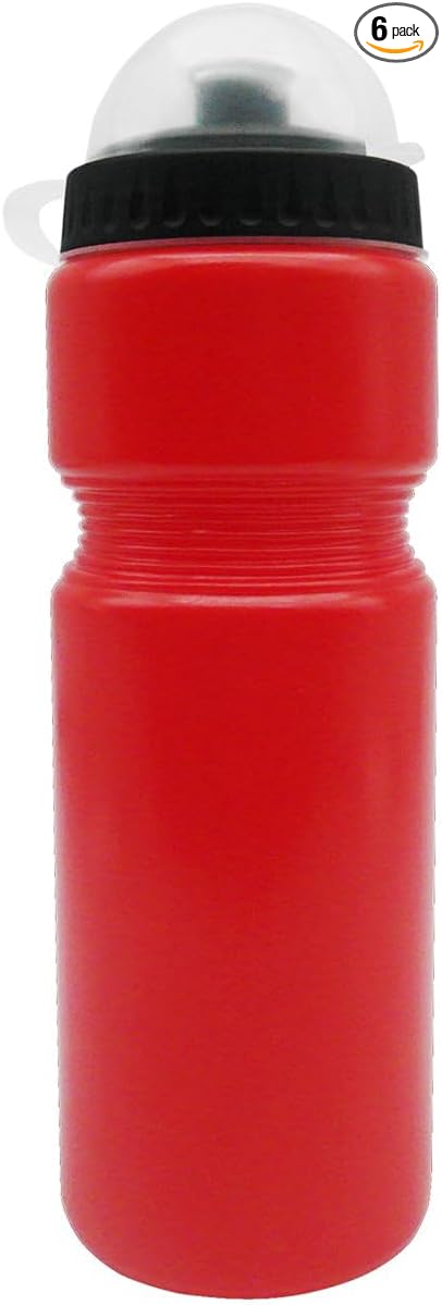 6 Pack 730ml(25oz) Sports Squeeze Plastic Water Bottle With Push Pull Cap and Anti Dust Cover - Red