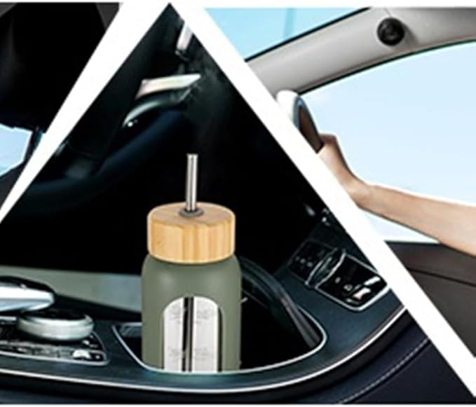 32 oz Glass Water Bottles with Straw - Motivational Glass Water Bottle with Time Marker & Silicone Sleeve(grey)