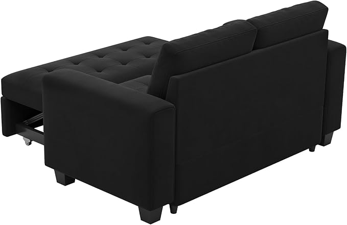Belffin Modular Sectional Sleeper Sofa with Pull Out Couch Bed Modular Sleeper Loveseat Sectional Sofa Velvet Fabric for Living Room Apartment Black