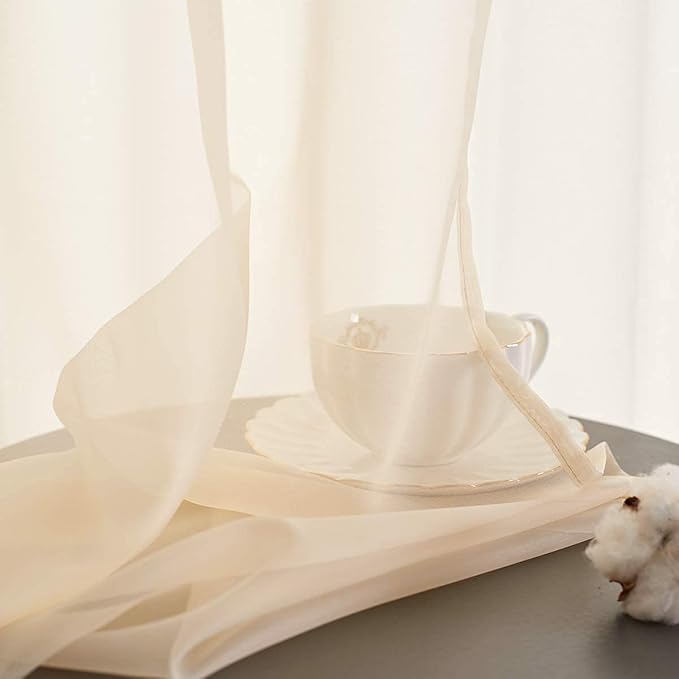 Beige Sheer Curtains 95 Inches long Panels Rod Pocket 2 Panels Translucent Solid Color Voile Beige Drapes for Bedroom Living Room 2 Panels 52x95