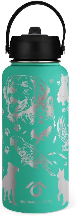 Animal Rescue Water Bottle | 32 oz Engraved Stainless Steel Vaccuum Sealed | Best Friends Pets & Animal Theme