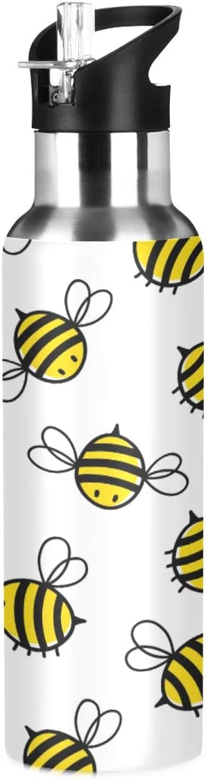 Blueangle Flying Bumble Bees Stainless Steel Water Bottle with Straw, BPA Free Reusable Leakproof Water Jug for Fitness Camping Outdoor Sports