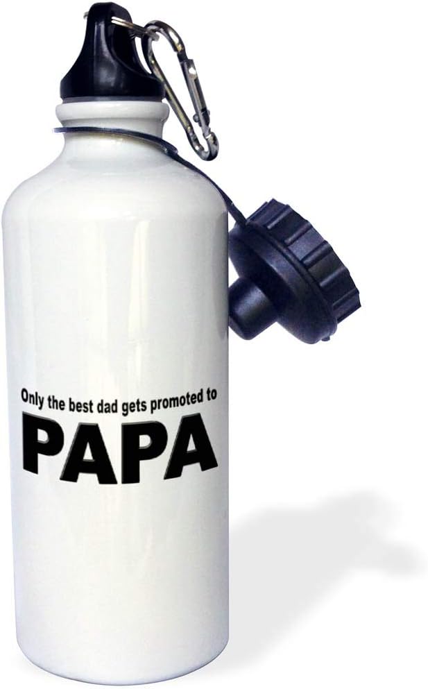 3dRose Only The Best Dad Gets Promoted To Papa Sports Water Bottle, 21 oz, White