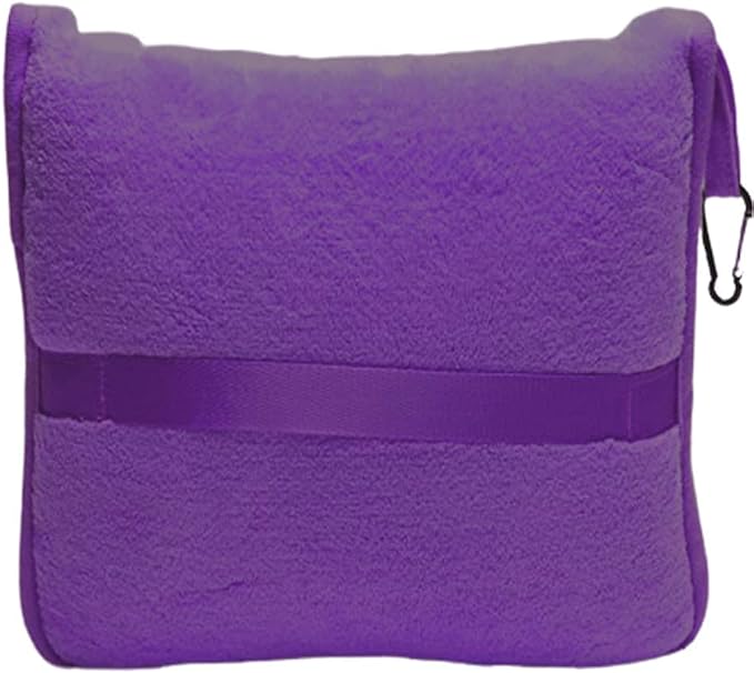 BlueHills Travel Blanket Pillow Premium Soft Plush for Airplane Travel Size Blanket Throw Long Flight Essentials in Compact Bag Plane Portable Lightweight Purple T021