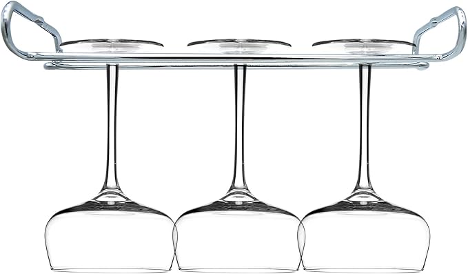 10 Inch Wine Glass Rack Under Cabinet Shelf Stemware Storage Hanging Hanger Organizer Glasses Holder with Drying Under Counter Metal for Kitchen and Bar Set of 4 Silver