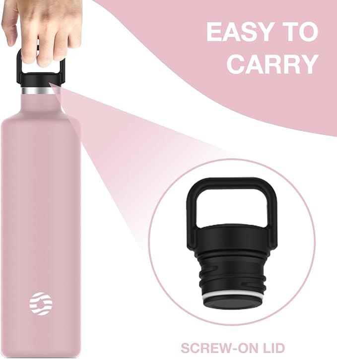 60oz Water Bottle with Carrier Bag, Large Insulated Water Bottle, Stainless Steel Water Bottles, Double Walled Insulated Thermo for Hot Drinks/Cold Drinks, Great for Gym, Hiking, Camping (Light Pink)