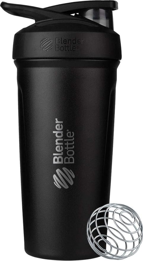 BlenderBottle Strada 25-Ounce Lavender & 24-Ounce Black Insulated Stainless Steel Protein Shaker Bottles with Wire Whisk