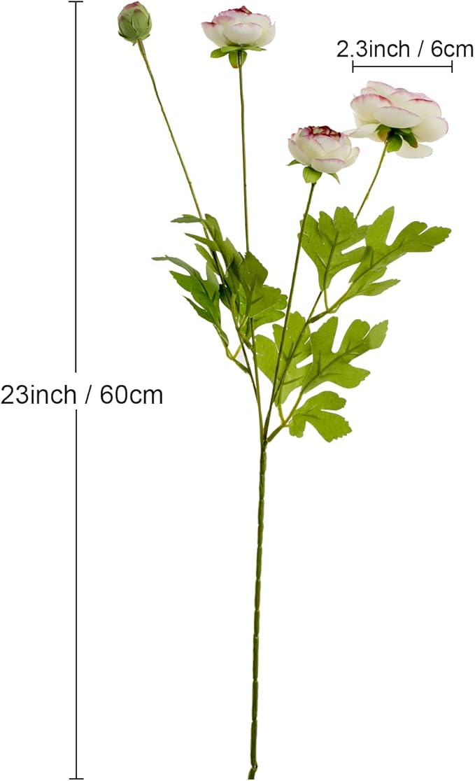 Artificial Silk Flowers Persian Buttercup Bicolor Ranunculus Flower 5 Pcs,Suitable for core Decoration,Wedding Floral Creation,Flower Arrangement DIY Project,Interior Decor（Green）