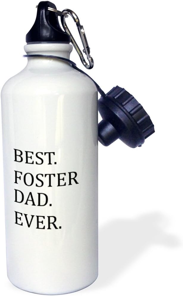 3dRose "Best Foster Dad Ever-Foster family gifts-Good for Fathers day-black text" Sports Water Bottle, 21 oz, White