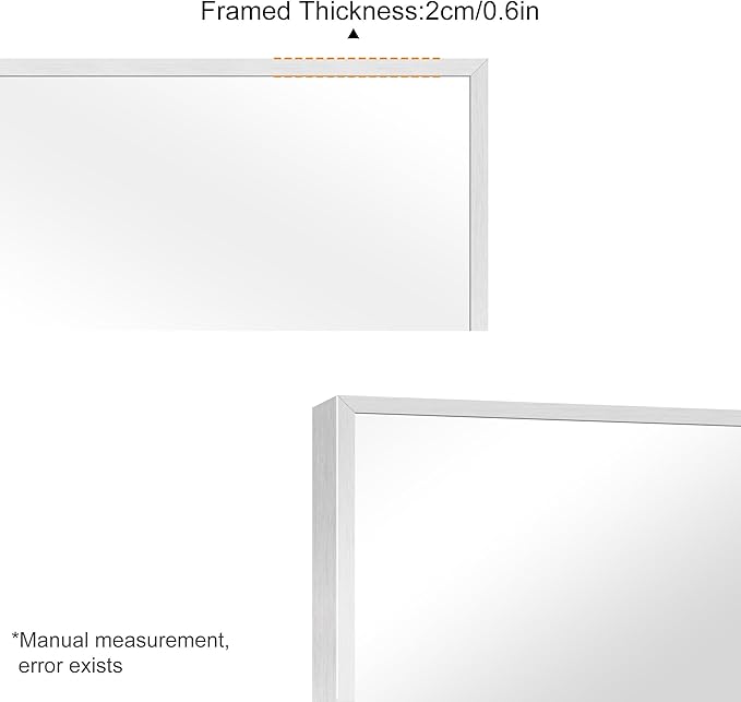 30x40In Silver Bathroom Mirror for Wall, Brushed Nickel Rectangle Mirrors with Metal Frame, Bathroom Rectangular Mirror Modern Wall Mirror for Bedroom Living Room, Hangs Horizontal or Vertical