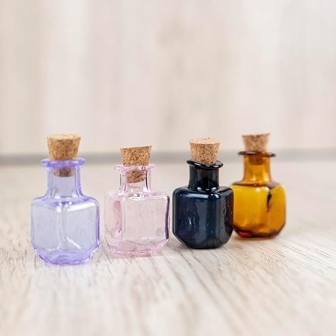 2ml Very Mini Rectangle Glass Color Bottles With Cork Colored Glass Bottles with Cork Stoppers Mix 7 Colors