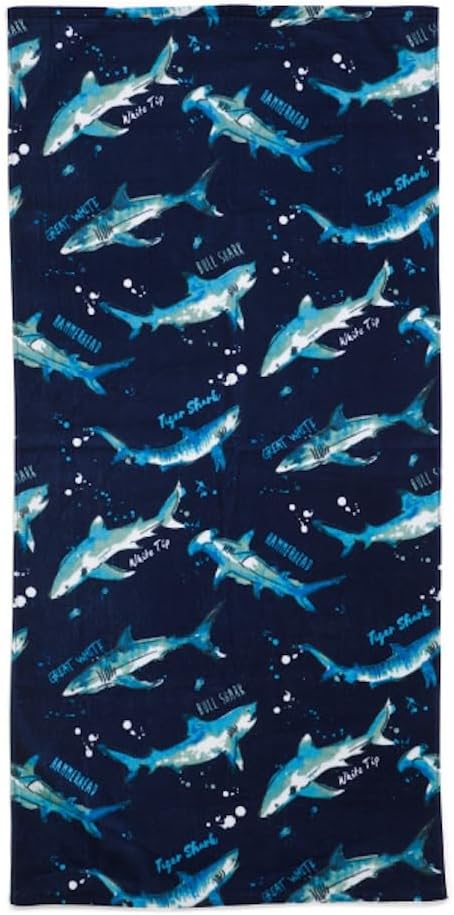 Boys Girls Beach Swim Towel (Sharks), Large