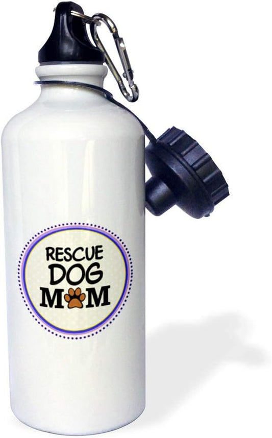3dRose Rescue Dog Mom Doggie mama by breed paw print mum love doggy lover pet owner purple circle Sports Water Bottle, 21 oz, White