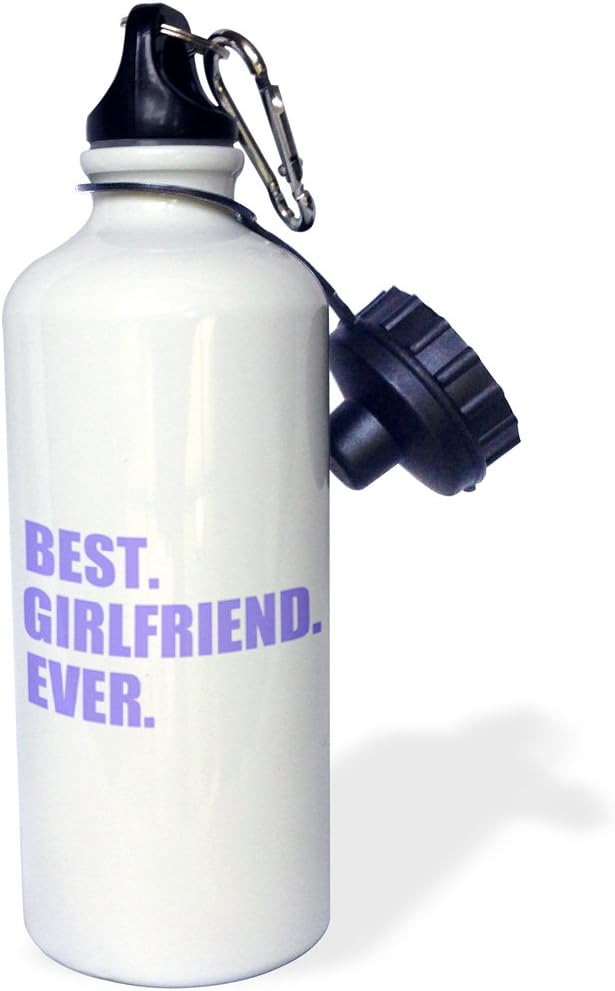 3dRose Purple Best Girlfriend Ever Text-Anniversary Valentines Day Gift Sports Water Bottle, 21Oz, Multicolored