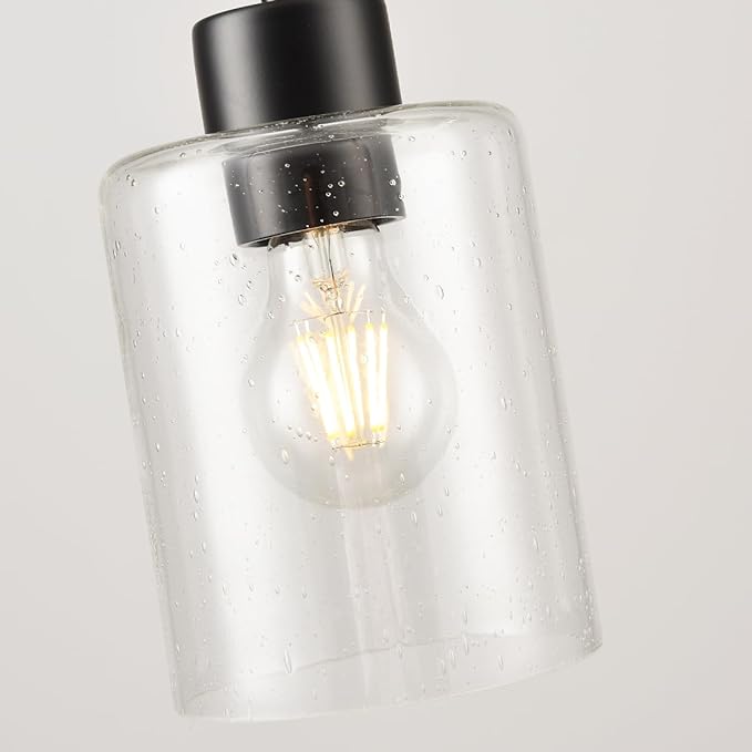 Black Pendant Lights Kitchen Island - Seeded Glass Pendant Light Fixture Multiple Stems Rods 3 Units 12 Inch 3 Units 4 Inch (1 Pack Black Seeded Downrod)