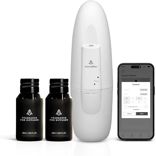 AromaPlan Authentic 2025 Upgraded Plug in Waterless Diffuser (2 Fragrances Included) -Cold Air & Nanotechnology Diffusers for Home & Office- Silent Wall Diffuser Plug in (1 Device +2 Scents)