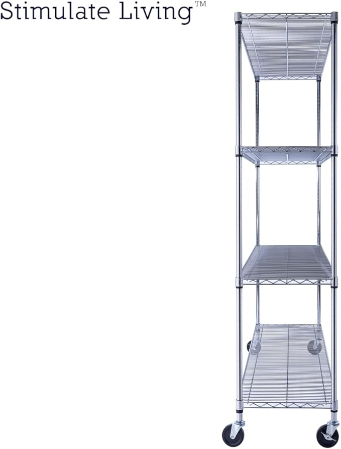 60"x18"x72" Prime Heavy Duty Chrome 4-Tier Wire Shelving NSF 3200 LBS MAX Capacity Storage Rack for Commercial, Hospital, School, Garage, and Kitchen Uses (with Wheels)