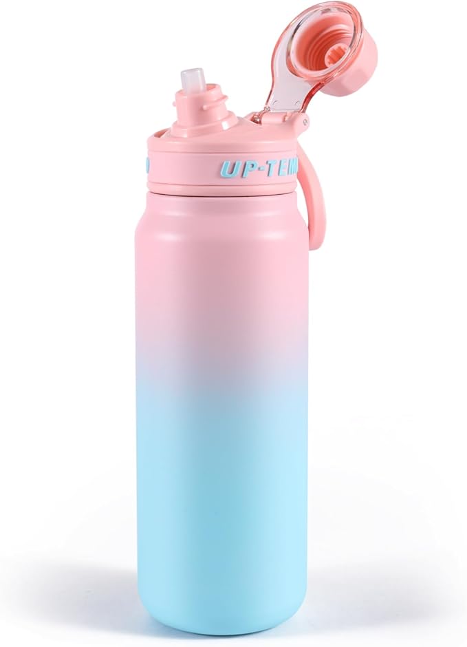 28oz Sports Water Bottle with Straw, Stainless Steel Vacuum Insulated Cooling Water Bottle, Leak Proof Metal Water Bottle, Double Insulated, Suitable for Sports, Gym and Travel (Pink & Light Blue)