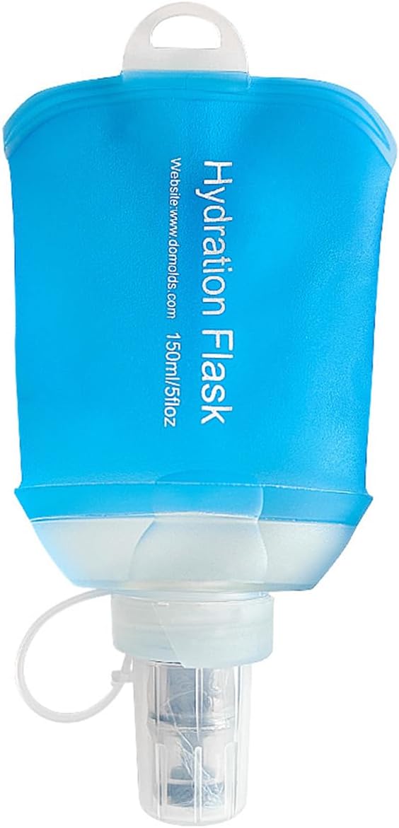 Blue Soft Flask, TPU Foldable Running Hydration Flask, for Hydration Packs/Running Vests-Running, Hiking, Cycling Folding Bottle-5 oz (150 ml)