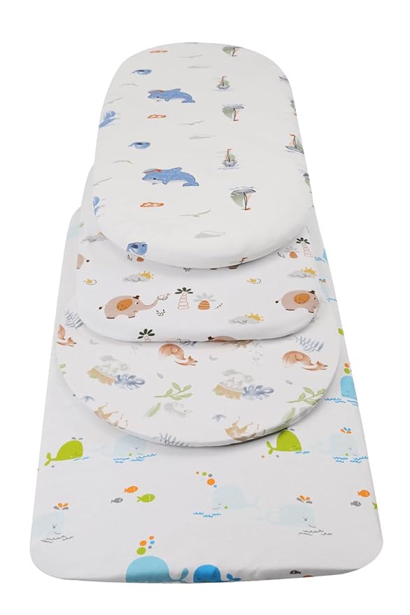 Bassinet Sheets Compatible with AMKE 3 in 1 Bassinet(35" X 20"), Milliard, MiClassic and TCBunny Bassinet, 2 Pack, 100% Jersey Knit Cotton 190GSM, Ultra Soft Breathable, Fox Deer and Elephant