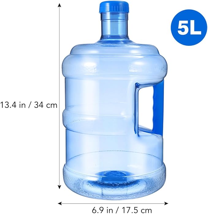 Baluue 5L Water Bottle with Screw Cap, Food Grade Mineral Water Bottle Jug Container Carry Handle for Sports Outdoor Travel Camping Residential Commercial Use Supplies