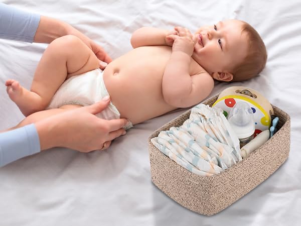 4 Pack Small Storage Shelf Baskets for Organizing, Mini Woven Rope Storage Bins for Towels, Cute Decorative Closet Organizer，Baby Nursery, Gift Empty Baskets -11.81''Lx7.87''Wx4.72''H'-Brown