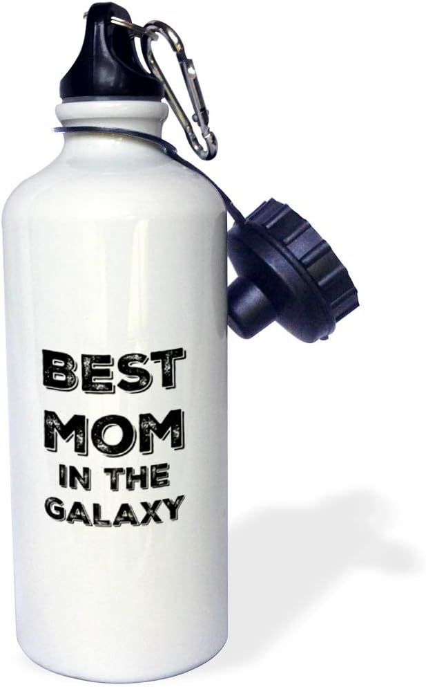 3dRose "Best Mom in the Galaxy" Sports Water Bottle, 21 oz, White