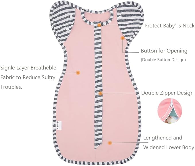 Baby Blanket Sack with Arms Free Design,Transition to Arms Free Wearable for Newborn Girl and Boy, Medium 3-6Months, Pink