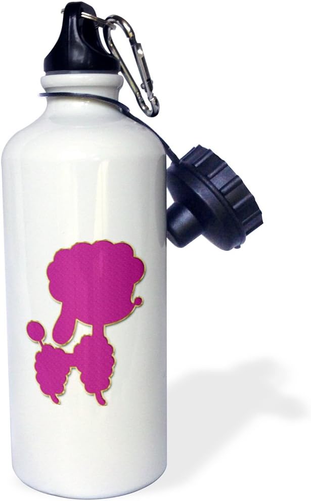 3dRose Cute Pink Poodle Silhouette with Gold Effect Outline Sports Water Bottle, 21Oz, Multicolored