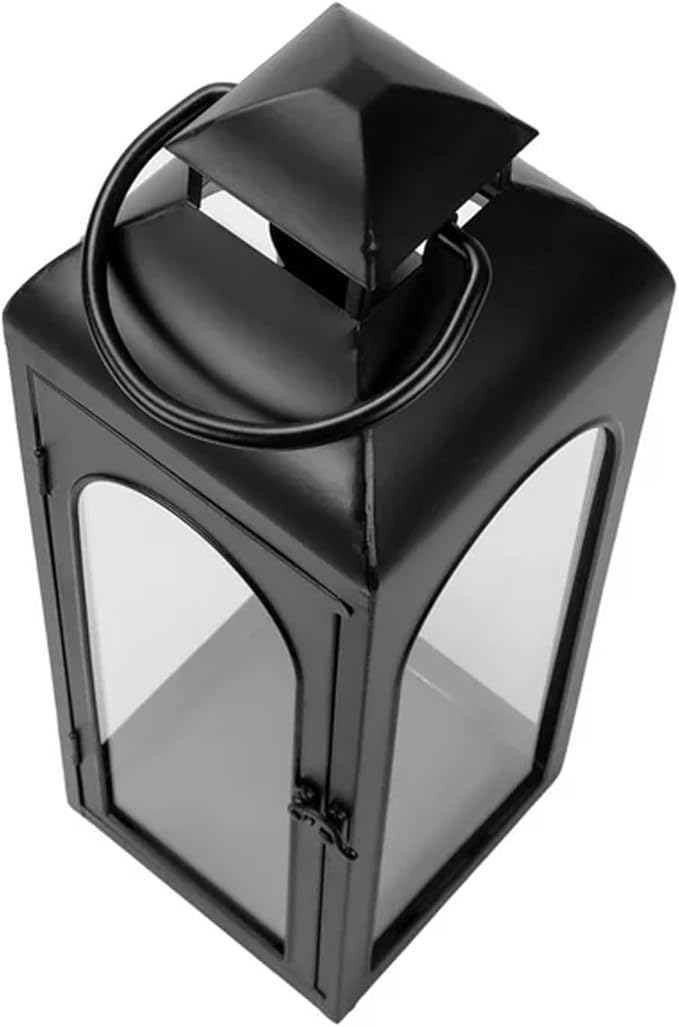 Bdor 2 Pack Luxury Black Metal Lanterns – 16" Tall Modern Hurricane Candle Lanterns with Tempered Glass Panels for Front Porch, Tabletop, Mantel, Wall Hanging, Garden, Indoor & Outdoor Décor