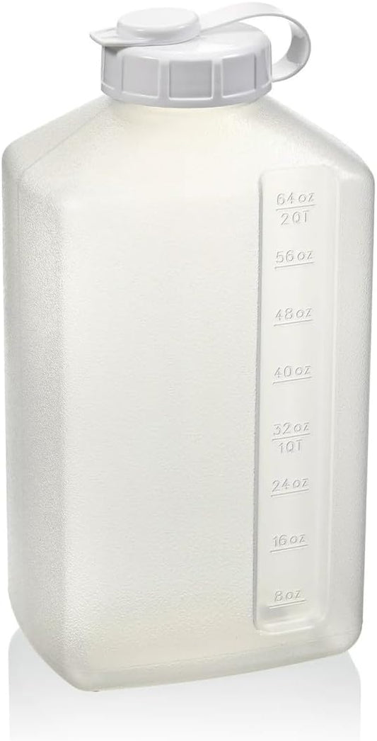 2-Quart (64 fl. oz) Water Bottle Refrigerator Shaker Bottle, Pitcher, Bottle, Engraved Measurements, Mixer Bottle, Leak Resistance, Dishwasher Safe, BPA Free, with Easy-Pour Spout
