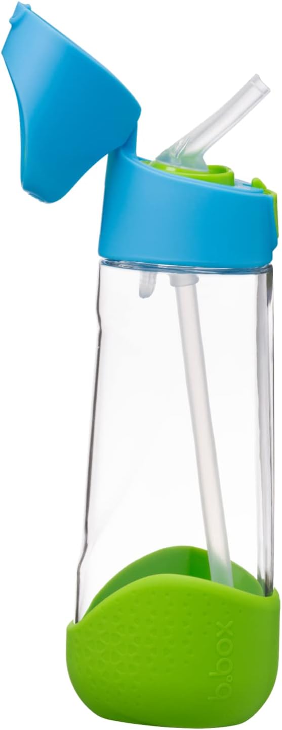 b.box 20oz Tritan Straw Bottle: Large, Modern Water Bottle with Flip Straw for Kids. Spill Proof, Leak Proof, BPA Free (Ocean Breeze, 20 oz)