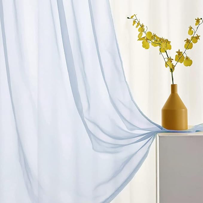 Baby Blue Sheer Curtains 84 Inches Long for Bedroom Rod Pocket Sheer Voile Curtains Panels Light Filtering Blue Sheer Drapes for Windows/Living Room/Boys/Kids Room 52x84 2 Panels