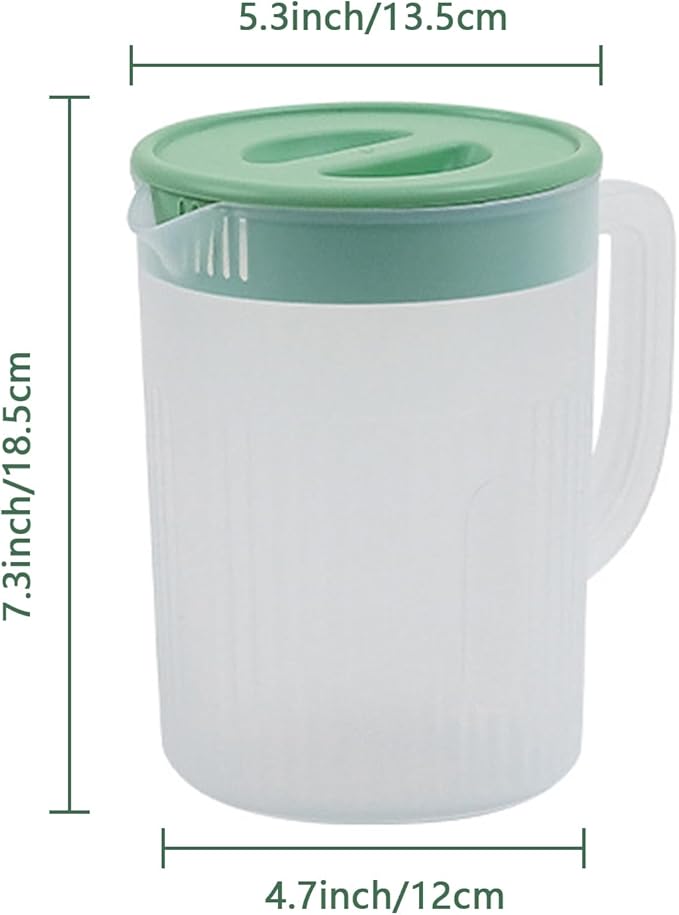 2.2 Liter Plastic Water Pitcher Large-Capacity Household Water Jug with Lid, Beverage Container for Hot Cold Juice Tea (Transparent green)