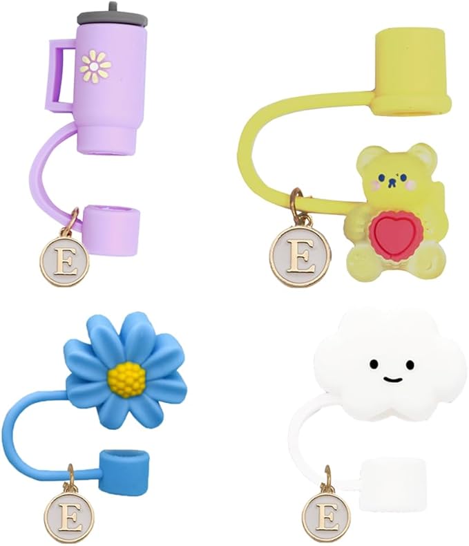 4PCS Name Letter Charm Straw Cap Set for Stanley20/30OZ Name Tag for Tumbler Stanley 40 oz tumbler with handle Tumbler Straw Supply (E)