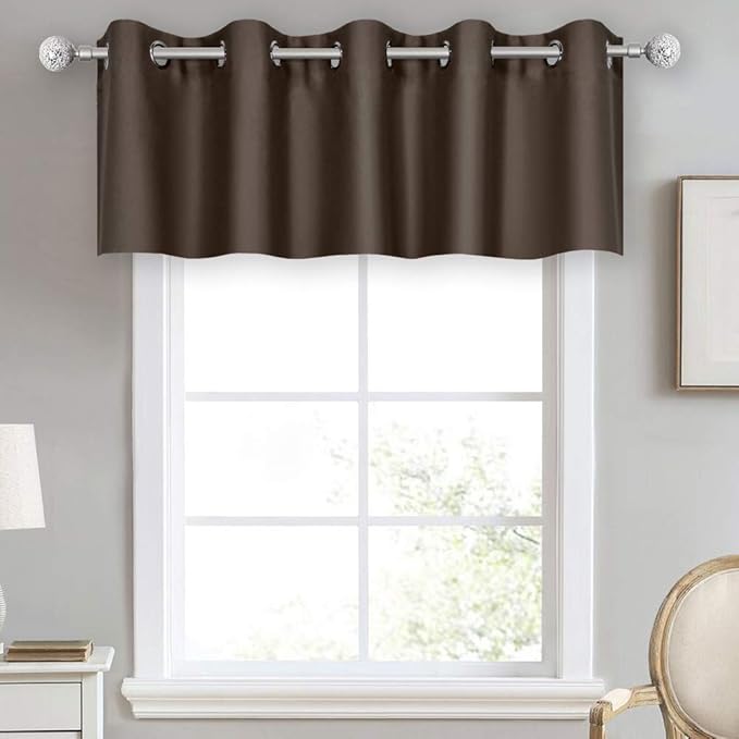 Brown Curtain Valances for Windows Kitchen Blackout Thermal Insulated Curtain Valance for Living Room for Bedroom Kids Room/Cafe/Loft 70X18 1 Panel Coffee Brown