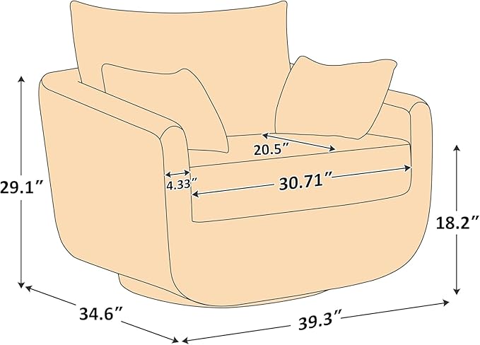 360° Swivel Accent Armchair, 39.3" Oversized, Sherpa Boucle Fabric Sofa Chair with Removable Back & Arm Pillows, Swivel Chair with Cozy Soft Padded, No Assembly Required (1, Cream White)