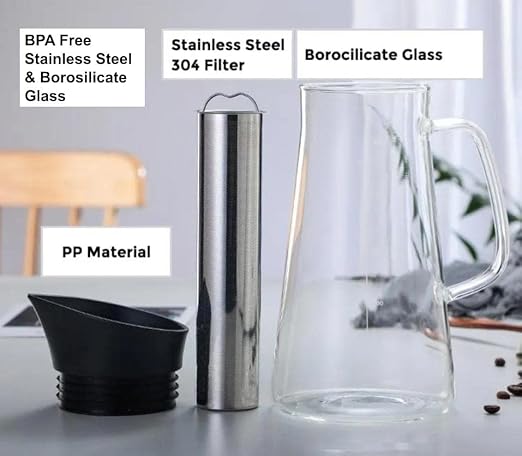 Alkaline Water Filter Pitcher with Infuser, Glass Pitcher with Lid 1.5L | 9.5 pH Alkaline Filters | Tea Pitcher | Borosilicate Glass | Infuser Pitcher (No Filter)