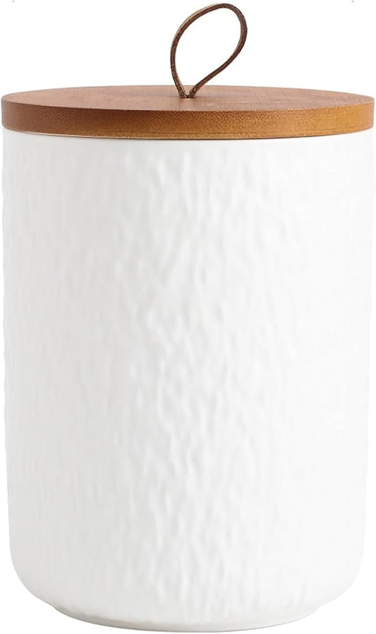 Black White Ceramic Coffee Canister Tea Canister with Seal Wood Lid, Airtight Coffee Storage Container for Coffee Bean, Ground Coffee, Sugar, Cookie Candy jar (White, 800ml)