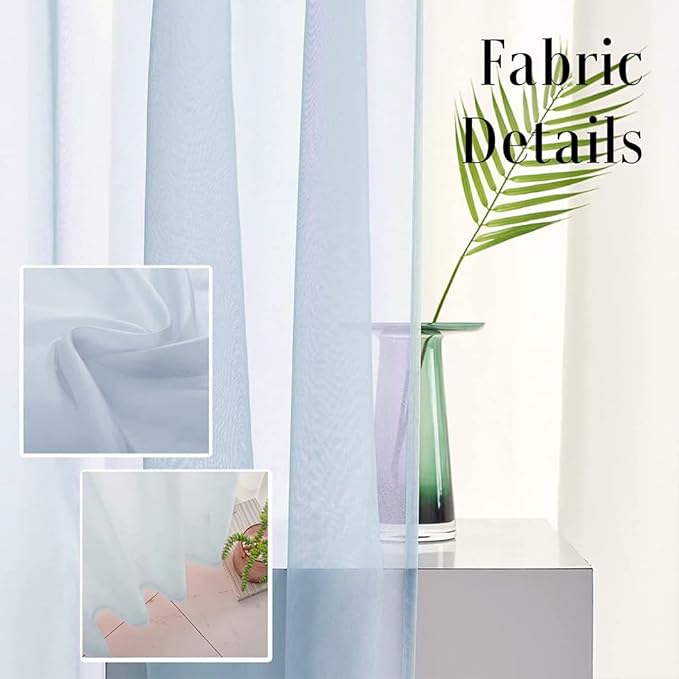 Baby Blue Sheer Curtains 84 Inches Long for Bedroom Rod Pocket Sheer Voile Curtains Panels Light Filtering Blue Sheer Drapes for Windows/Living Room/Boys/Kids Room 52x84 2 Panels