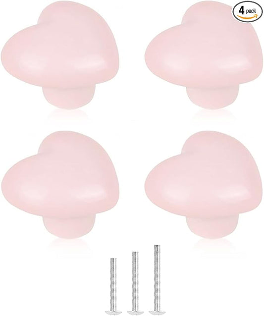 4X Cute Dresser Knobs Ceramic Cabinet Knobs Pink Drawer Knobs Heart Love-Shape Door Pull Knob Cabinet Closet Ceramic Drawer Cupboard Kitchen Kids Children Bedroom Wardrobe (Pale Pink)