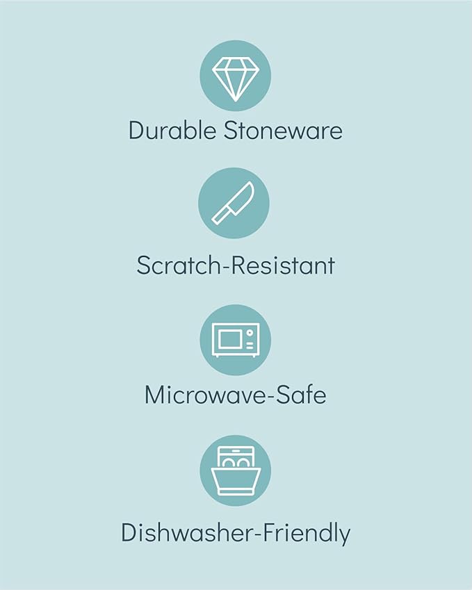 32 Piece Dinnerware Sets for 8 - Modern Style Stoneware Dinnerware Set - Scratch Resistant, Dishwasher Safe Plates and Bowls Sets Ceramic, Dish Set, Bowl and Plate Set - Beige and Blue…