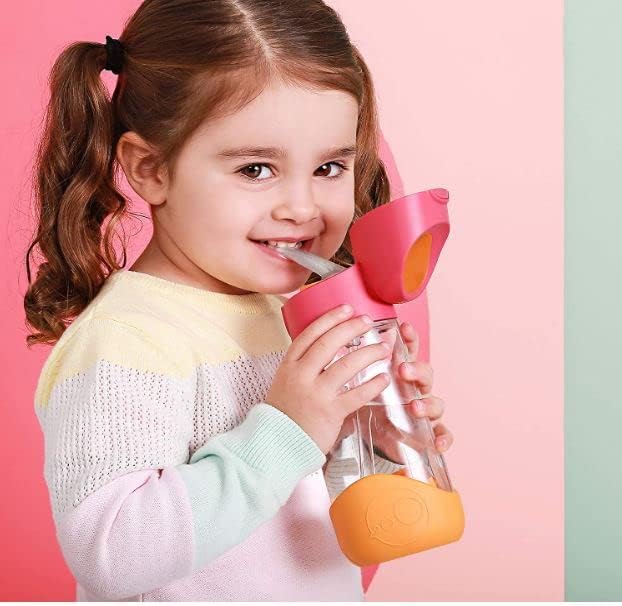 b.box 20oz Tritan Straw Bottle | Large, Modern Water Bottle with Flip Straw for Kids | Spill Proof, BPA Free (Lemon Sherbet, 20 oz)