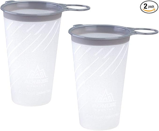 AONIJIE 2 Pcs Sports Collapsible Water Bottle BPA Free + 2 Pcs Replacement Straws Lid - TPU Soft Drink Water Kettle Foldable Flask for Hiking Bicycling Running Climbing (White)