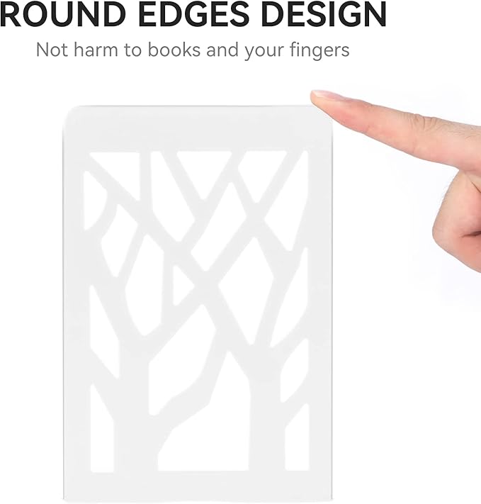 Book Ends, Bookends, Bookends for Shelves, Bookend, Book Ends for Heavy Books, White Metal Book Shelf Holder Home Decorative, Book Stoppers for Shelves, Bookend Supports 6 Pair